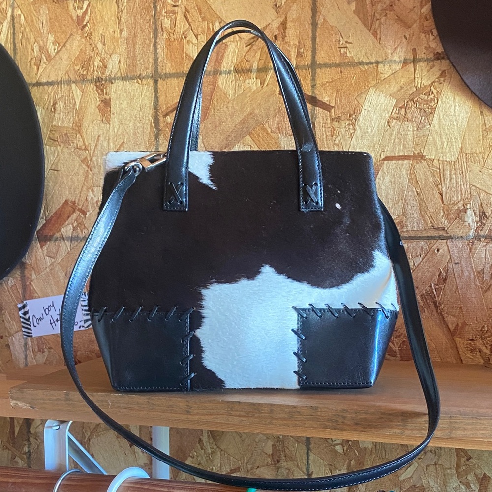 Vintage Cole Haan Black and White Cowhide Satchel